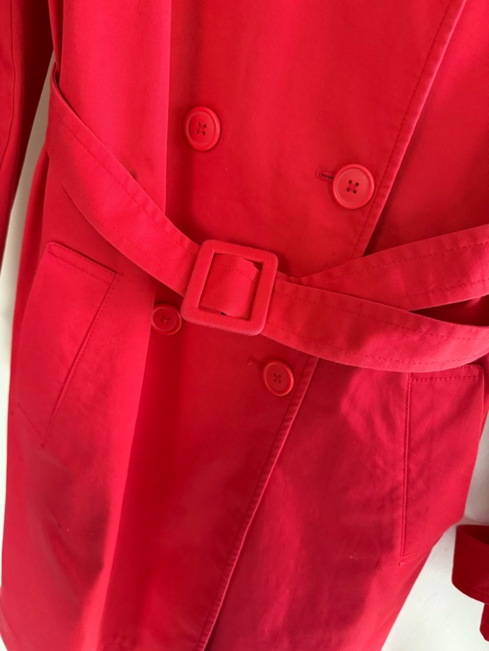 Victoria's Secret Bright Red Double-Breasted Trench Coat with Belt Size L - Picture 3 of 6